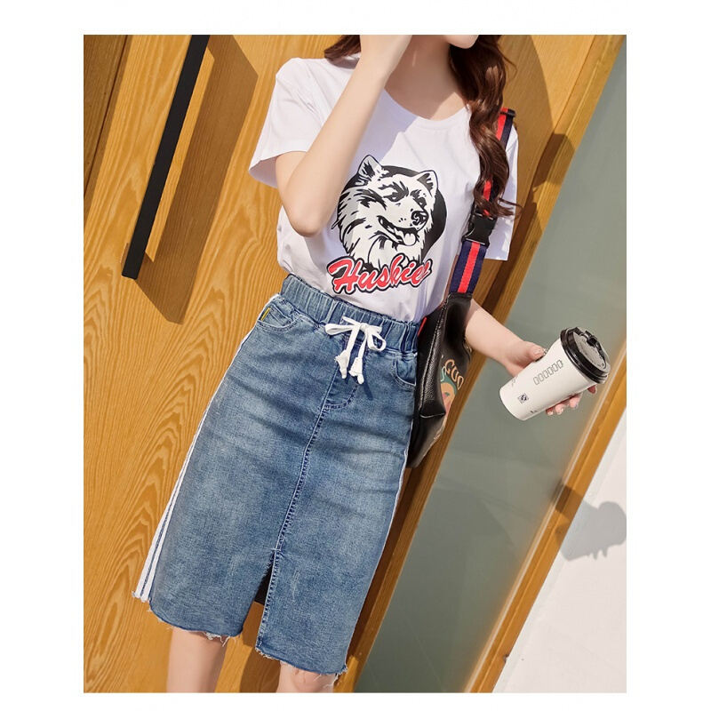 牛仔群半身裙春女高腰2018新款韩版学生中长款显瘦百搭短裙女夏浅蓝色