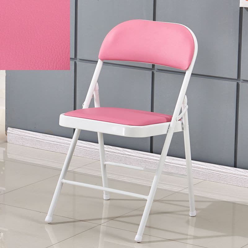 家用折叠椅凳子靠背椅便携椅宿舍电脑椅会议椅办公椅子培训椅餐椅 白腿粉面 精致款钢板底座双层海绵图片