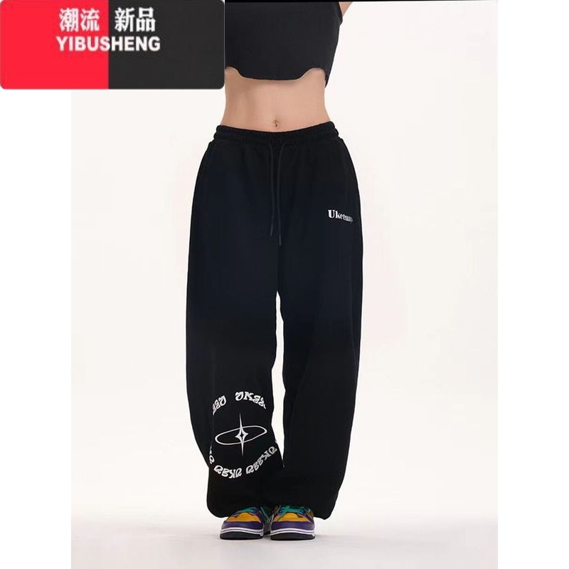 YIBUSHENG街舞潮牌爵士舞裤子jazz美式街头阔腿运动裤女高腰宽松休闲裤高清大图