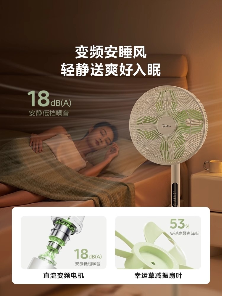 美的幸运草安睡风扇Lite落地2025轻音一级节能大风力( RoHS SDH30RX)高清大图