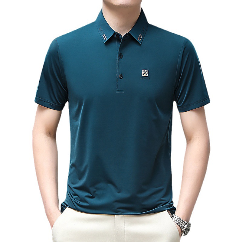 夏季新款短袖t恤男韩版翻领polo衫简约休闲宽松中年男装纯色T高清大图