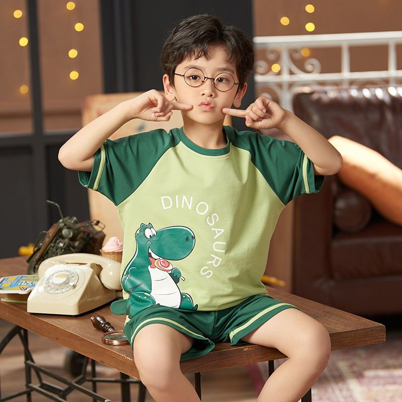 儿童睡衣男夏季薄款棉可爱宝宝睡衣男童春秋款中大童家居服套装臻依缘