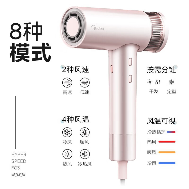 美的(Midea)FG3 吹风机 135*55*227mm 星光粉高清大图