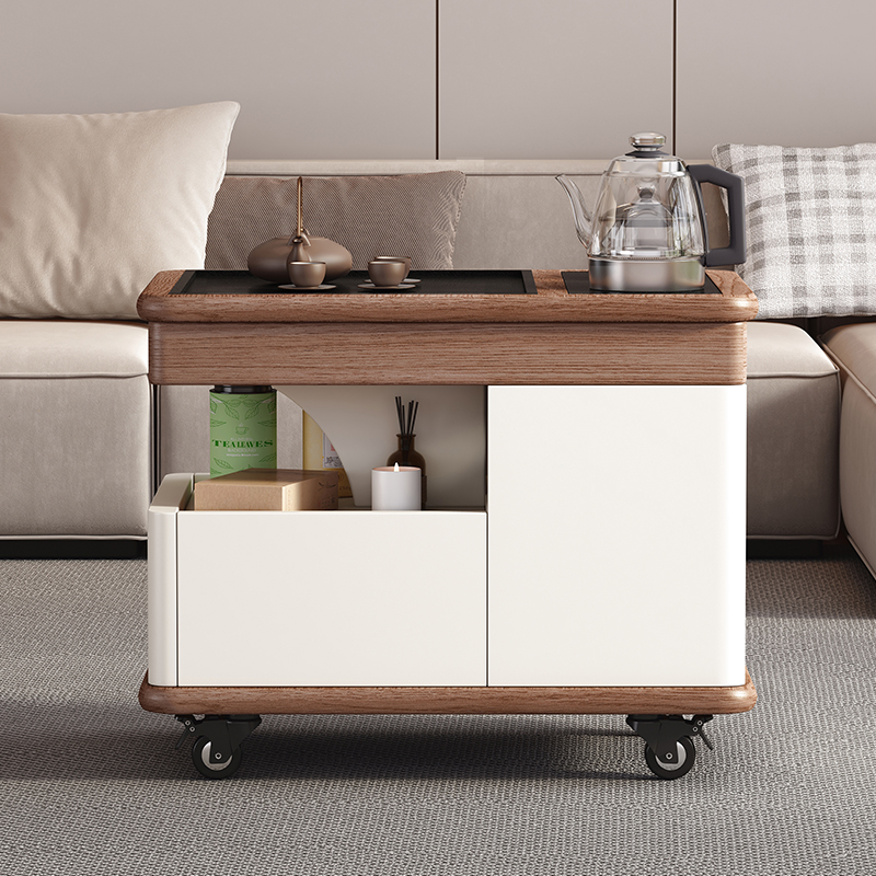 青木川 简约现代轻奢实木沙发边几侧边柜客厅阳台带轮子可移动家用小户型小茶桌带烧水壶一体茶吧机角几长方形茶几高清大图