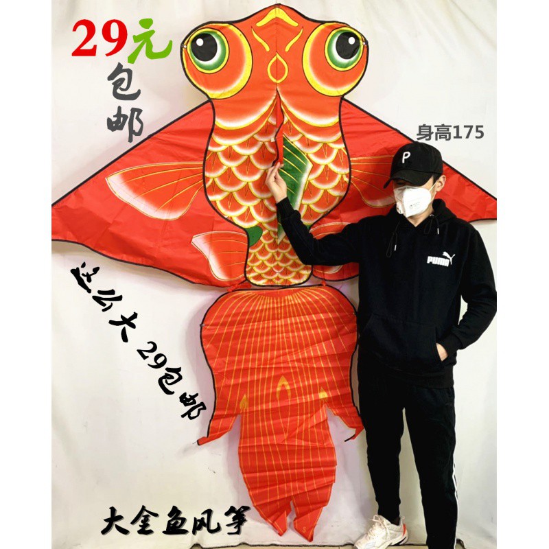新款儿童传统红色金鱼风筝大型微风易飞稳定成人风筝1000线轮套装创意 三维工匠 1.5米红白金鱼20轮500米线高清大图