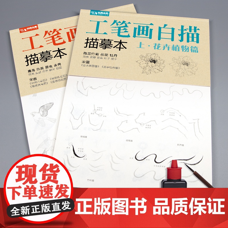 【送笔墨碟】工笔画白描描摹本上下2册/基础训练篇+强化提高篇sh