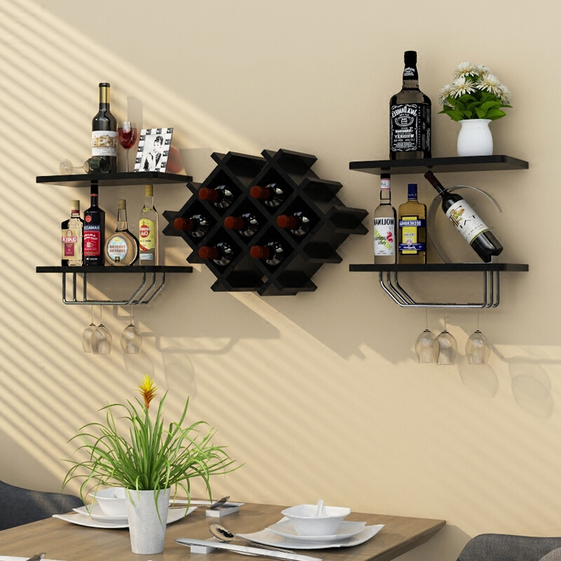 创意墙上酒柜餐厅红酒架墙上置物架实木壁挂酒架现代简约挂墙酒柜波迷