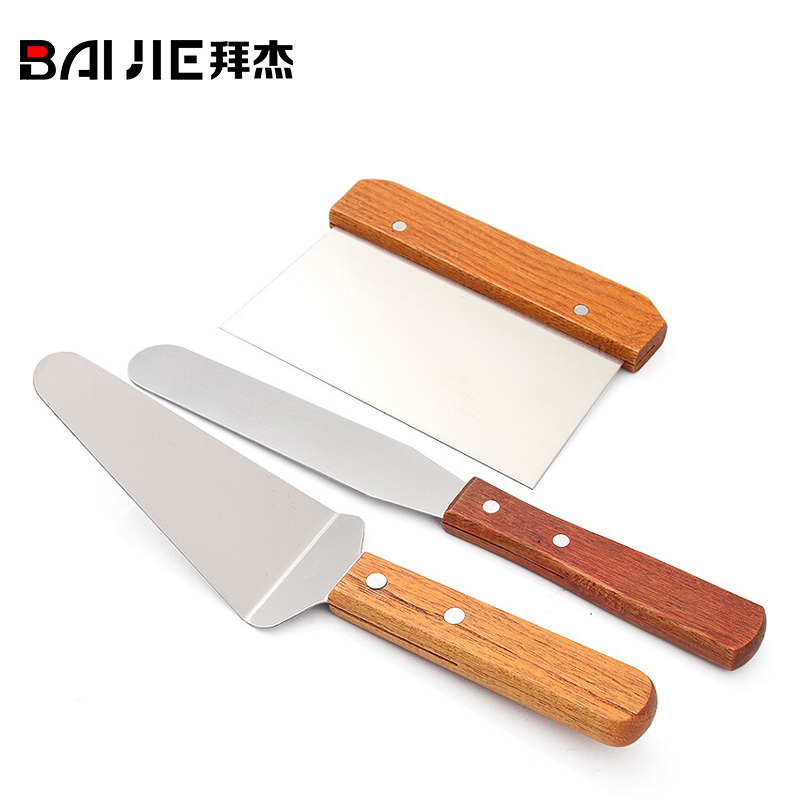拜杰烘焙工具不锈钢刮刀蛋糕刮刀搅拌刀奶油抹刀铲刀披萨铲刀切面刀弯型刮刀6寸脱模刀三件套