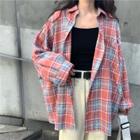 艳如飞春秋韩版设计感小众复古格子衬衫宽松大码长袖外套洋气上衣学生女衬衫