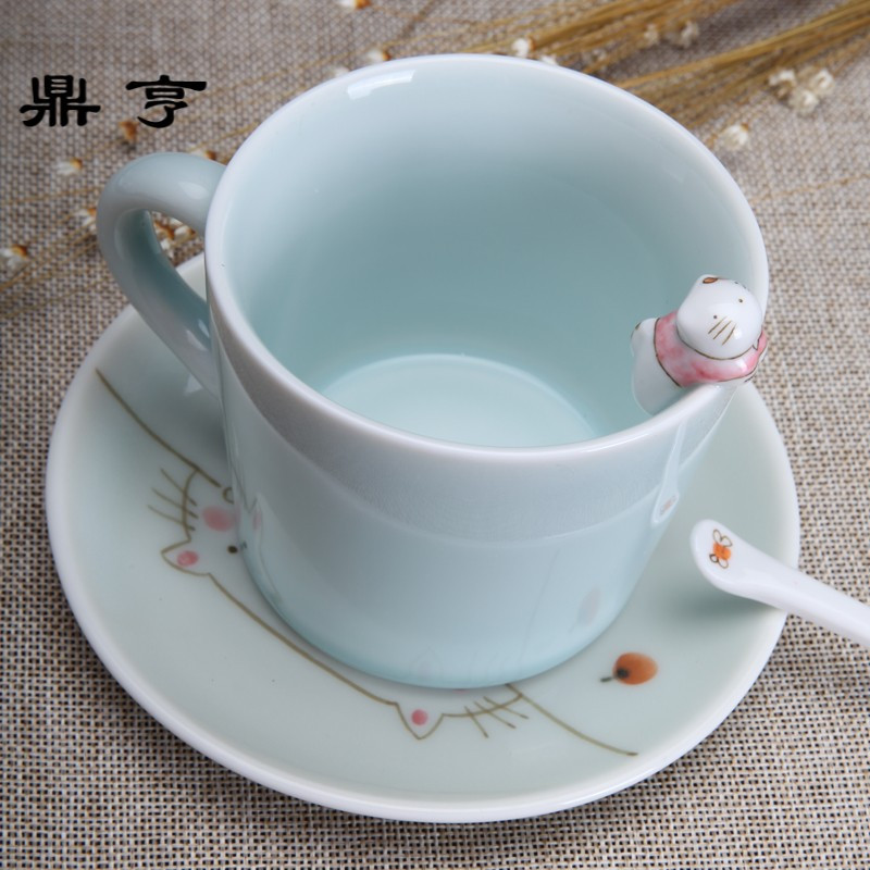 鼎亨包邮3D立体动物陶瓷杯创意马克杯子可爱情侣杯子带勺个性咖啡
