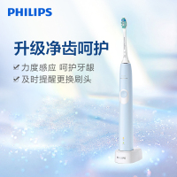 飞利浦(Philips)电动牙刷 净齿呵护型 成人声波震动牙刷 2种洁齿强度可选 力度感应 浅蓝色 HX6803/02