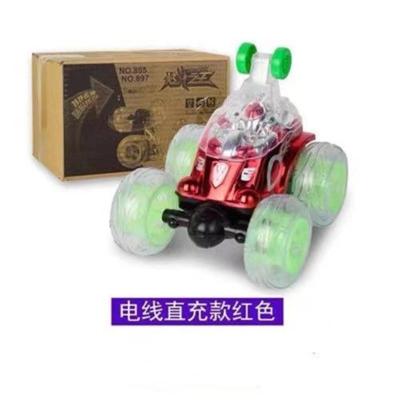 车身可直插充电+红色] 遥控器普通电池 大号翻滚特技车翻斗车音乐灯光充电动越野四驱遥控车玩具儿童男孩
