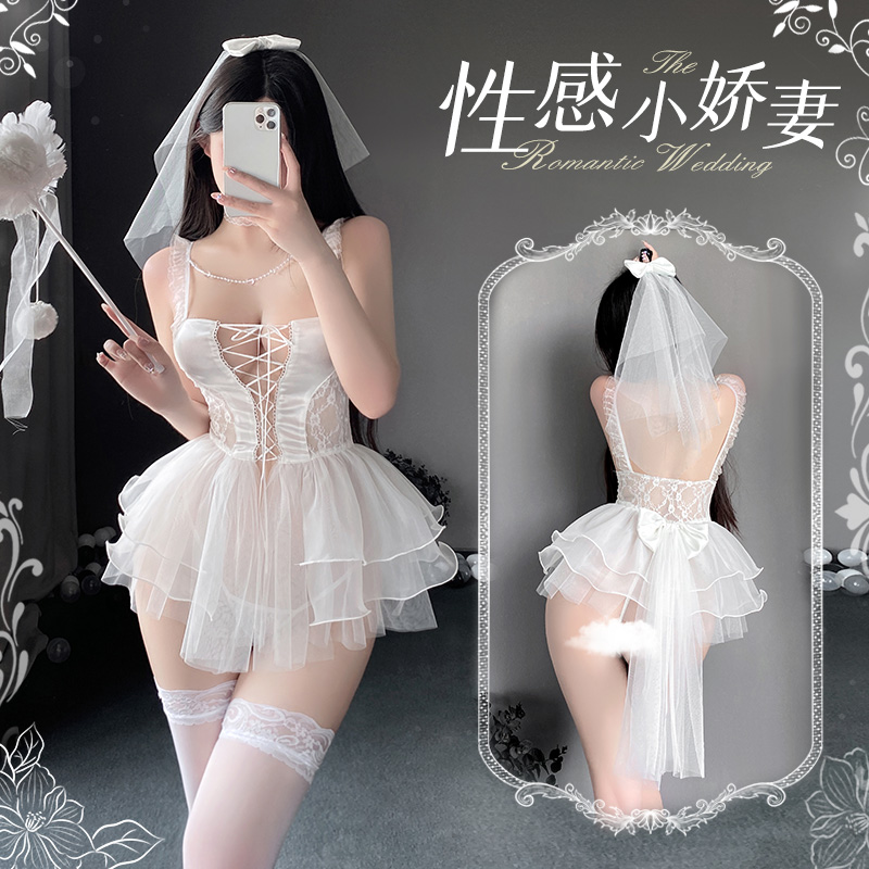 霏慕情趣内衣浪漫新娘婚纱套装性感蕾丝透视透明女式情趣睡衣公主裙子吊带连衣裙开裆露乳免脱血滴子制服诱惑角色扮演成人用品高清大图