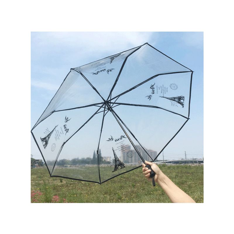 鱼丸 伞韩国透明长柄雨伞折叠ins小清新三折自动自晴雨伞