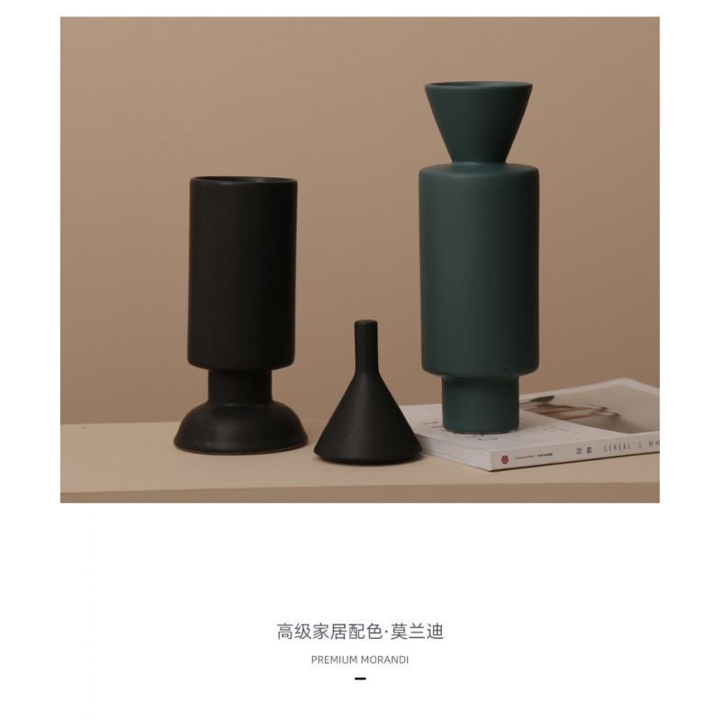 北欧丹麦简约文艺特殊几何造型桌面摆件小口花器陶瓷花瓶莫兰迪色 三维工匠 石灰青-560