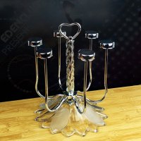 [送杯刷]简约创意不锈钢6头旋转水杯架酒杯架时尚茶杯架 欧式倒挂沥水玻璃杯子家居家用水杯沥水收纳杯架