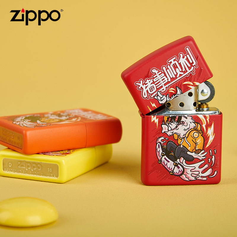 [苏宁自营]Zippo美国进口打火机彩印猪事顺利哑漆防风煤油火机好运祝福送礼zippo