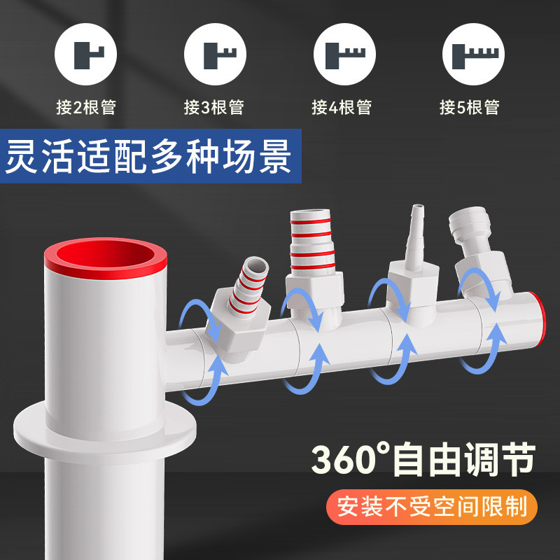 厨房下水管三通分水器洗菜盆排水三通头防臭神器配件防返水止-四通+2分+2分