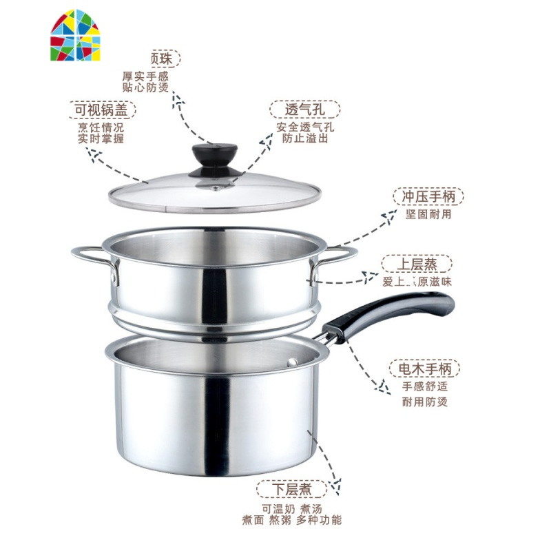 泡面锅小煮锅不锈钢家用煮面小蒸锅热奶锅拉面锅汤锅方便面锅燃气 FENGHOU 16cm直型奶锅[带盖]