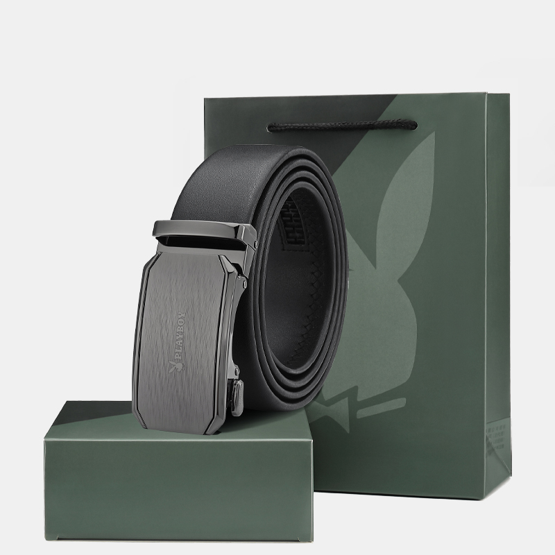 花花公子新款男士皮带真皮潮简约自动扣腰带礼盒款休闲纯牛皮裤带高清大图