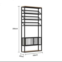 铁艺酒架隔断落地酒柜红酒收纳架酒杯置物架酒吧KTV展示架_108_848 黑色实木隔板(中)_100x25x200cm