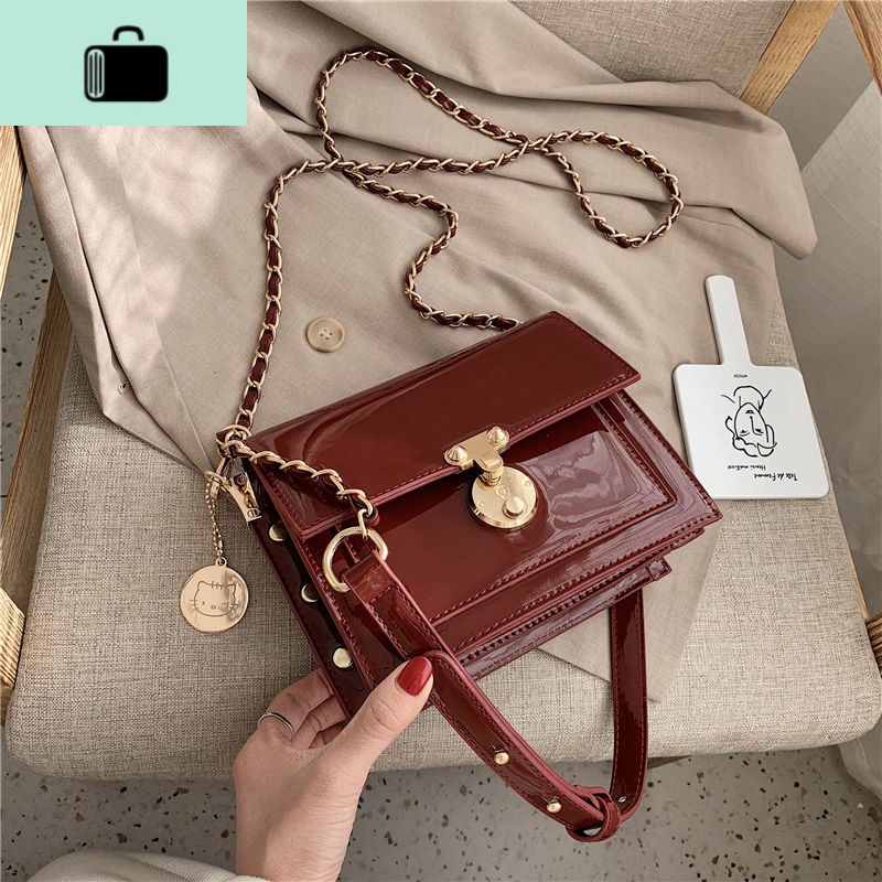 时尚漆皮小方包高级感洋气链条包女2020新款斜挎包百搭ins单肩包NEWLAKE高清大图