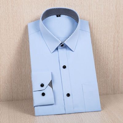 秋冬白衬衫男士长袖衬衣韩版潮流休闲纯色正装休闲商务职业工装寸 长袖款BK蓝色（耐脏耐磨衣领设计） 43（170-185斤）