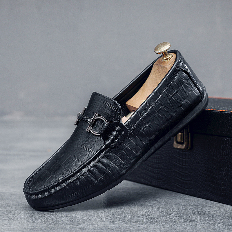 奥康豆豆鞋男2024年新款男鞋秋季潮流懒人套脚一脚蹬软底男士休闲皮鞋