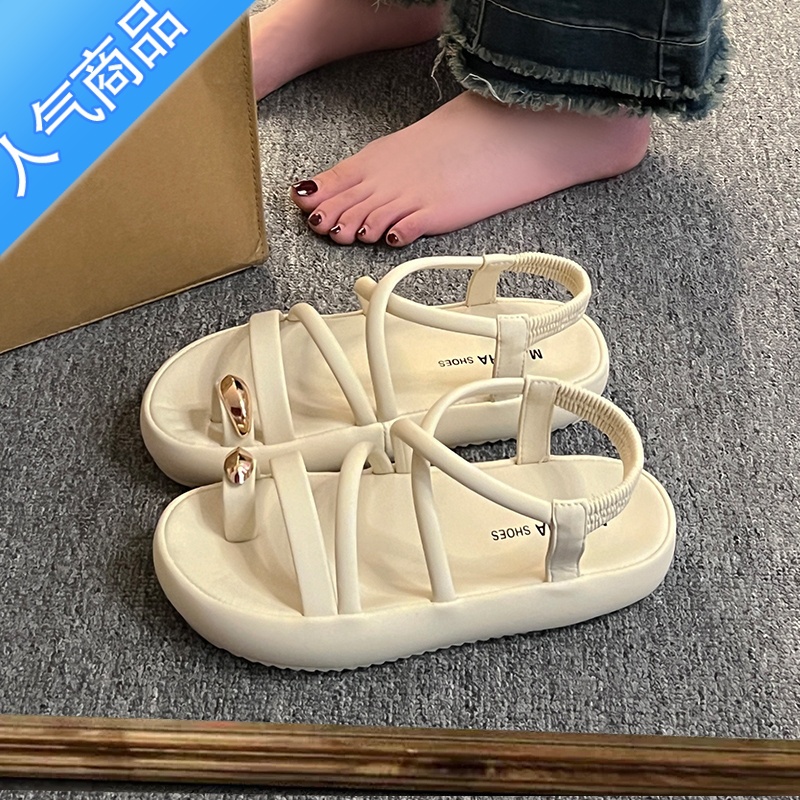 SUNTEK法式凉鞋女2023年新款夏季外穿厚底软底女鞋百搭不累脚沙滩罗马沙高清大图