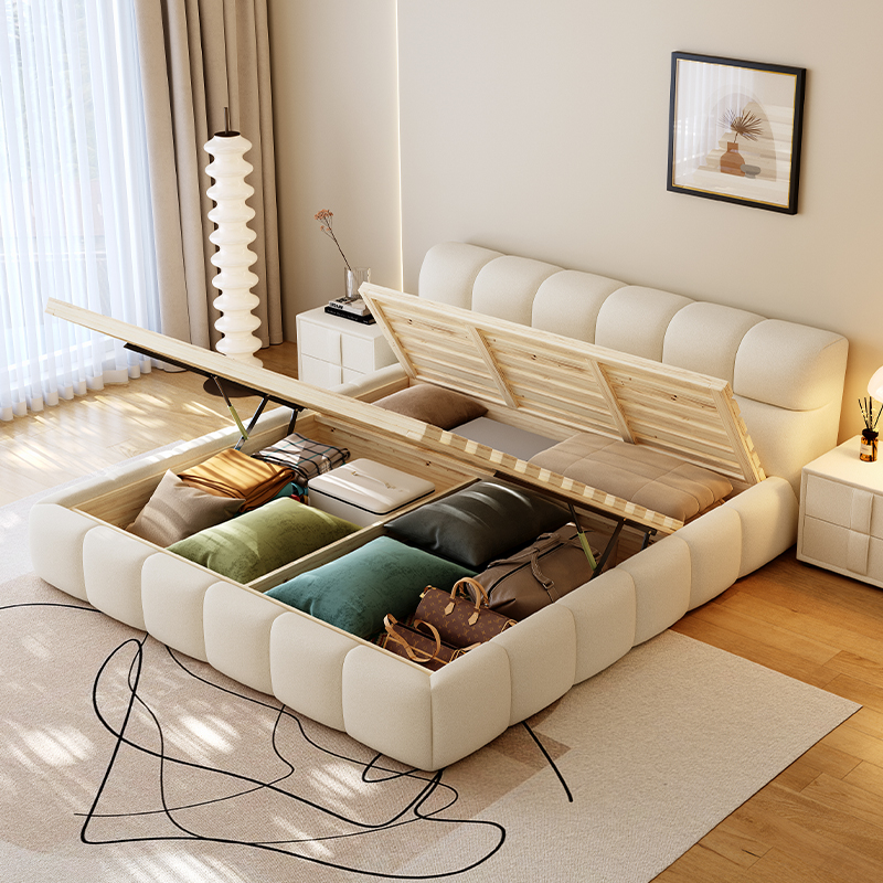 欧梵森 床 意式轻奢科技布床实木床双人床1.8米家用储物主卧床1.5m极简布艺床欧式大床现代简约软包卧室家具床婚床高清大图