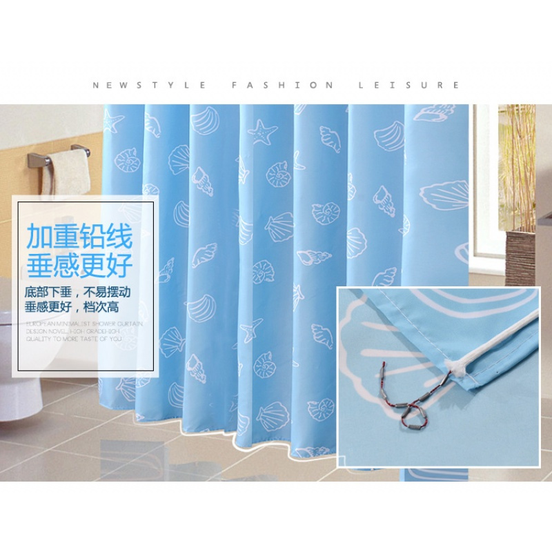 欧卫生间免打孔浴帘布套装 浴室防水加厚挂帘窗帘隔断帘子日用家居