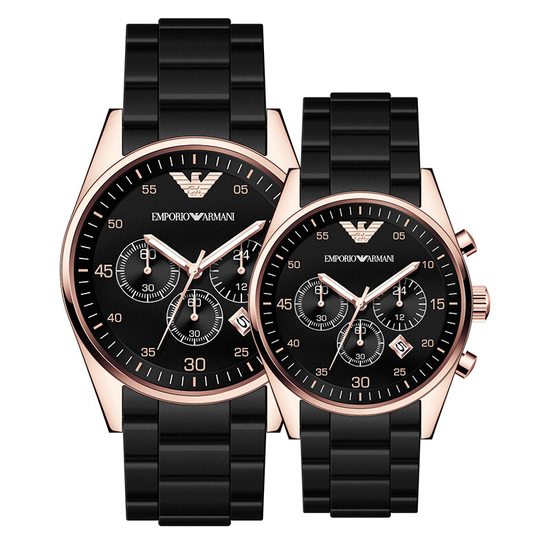 全国联保emporioarmani阿玛尼情侣手表玫瑰金罗马刻度石英腕表鳄鱼皮