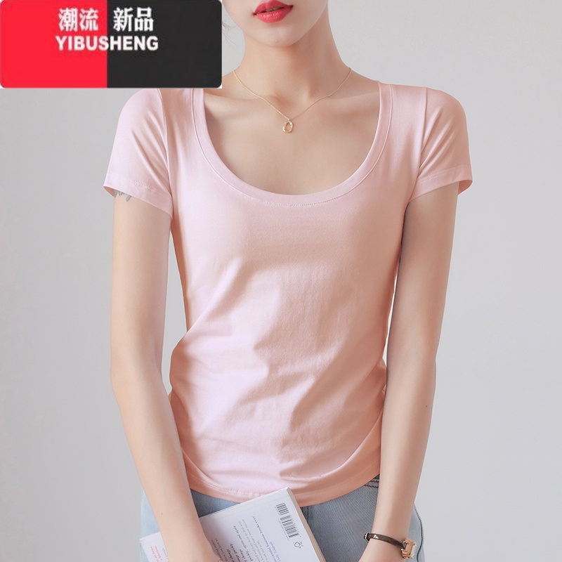 YIBUSHENG短袖t恤女白色紧身短款体恤季新款半袖修身内搭打底衫上衣高清大图