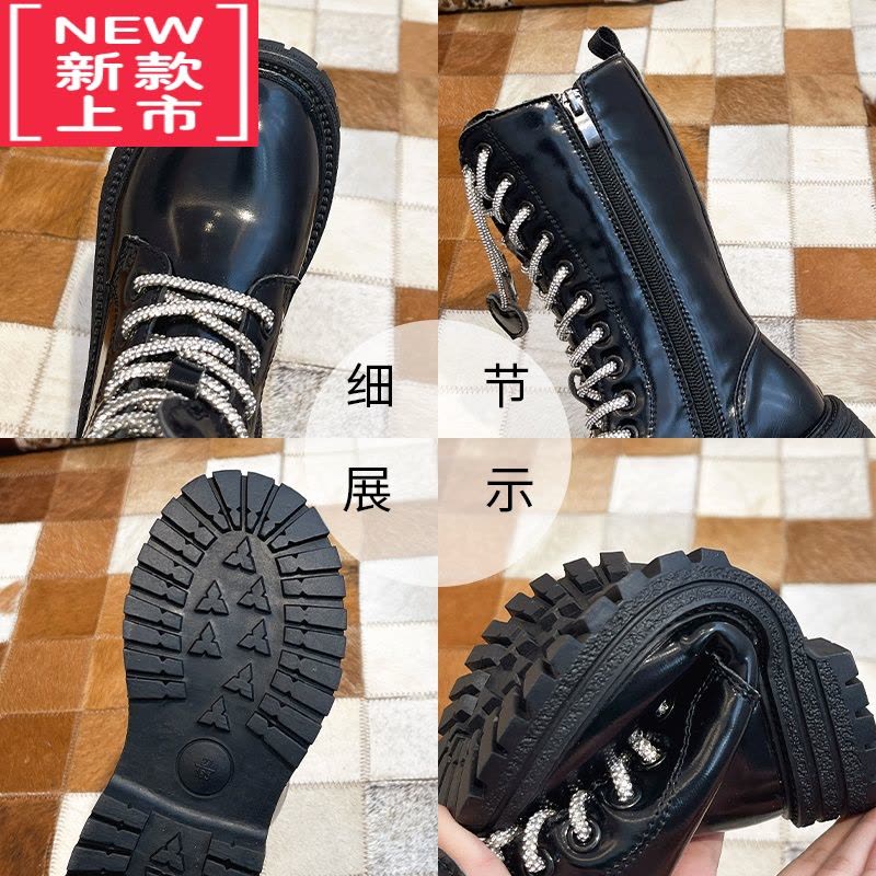 可莉允女童靴子2022新款秋冬款加绒长靴中大童英伦风长筒靴女款高筒皮靴图片