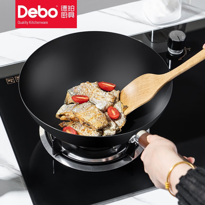 德铂(Debo) DEP-DS384 希拉克精铁精铁炒锅家用炒菜锅28cm有盖高清大图