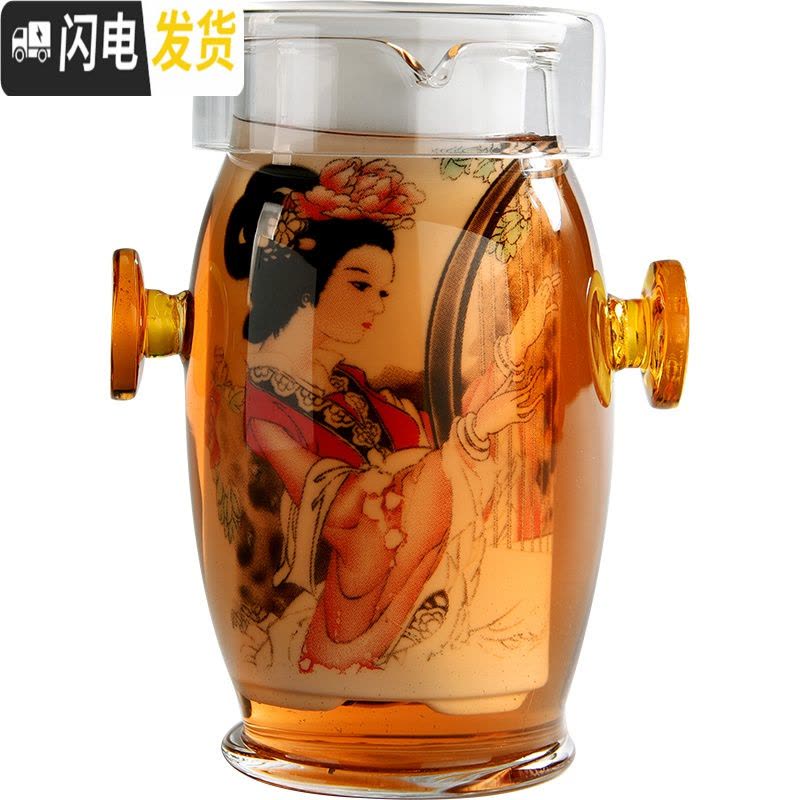 三维工匠 玻璃茶具 红茶杯 耐热泡茶器 双耳杯过滤茶壶 青花陶瓷家用 美人抚琴红茶器+醒龙哥窑茶叶罐+黑檀木合金茶勺图片