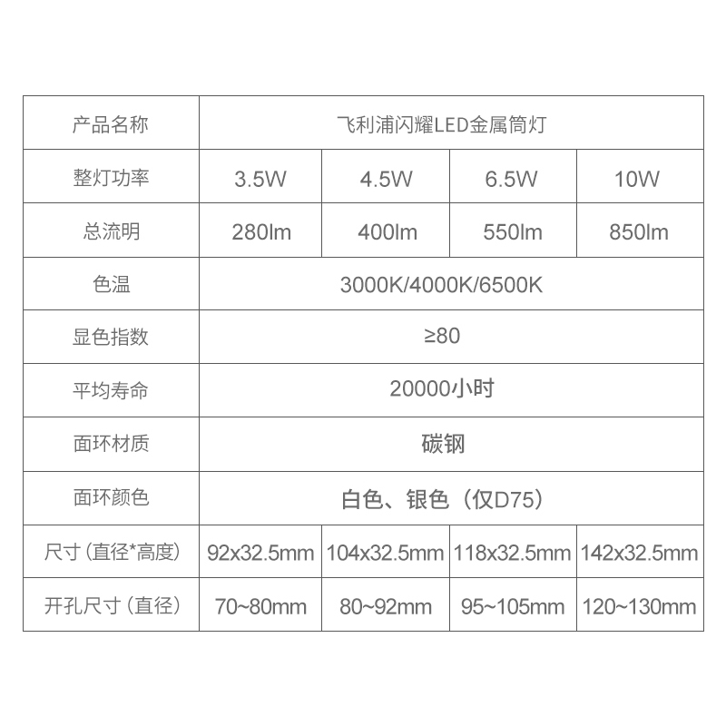 飞利浦philips闪耀led筒灯金属版嵌入式天花灯超薄筒射灯10w暖白4000k