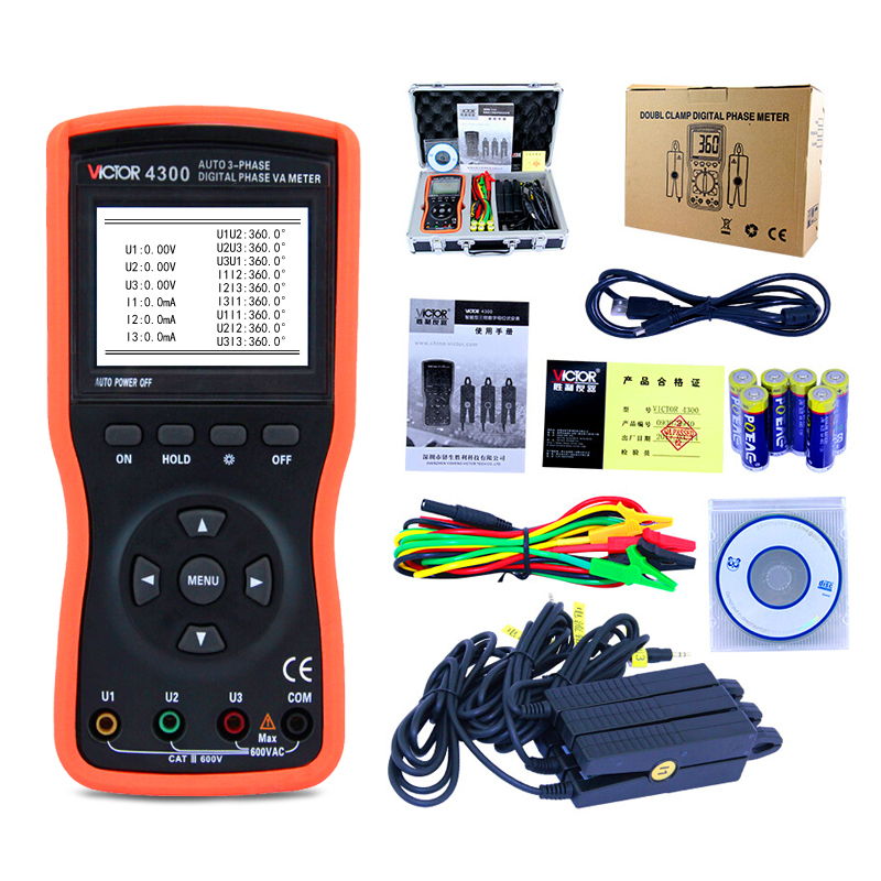 胜利仪器 三相相序检测仪表 智能三钳数字相位伏安表 VICTOR 4300