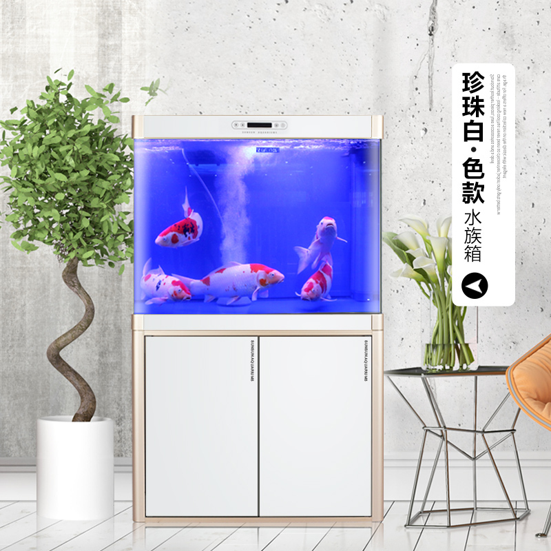 热弯大型鱼缸客厅玻璃水族箱 底过滤下过滤高清金鱼缸龙鱼缸高清大图