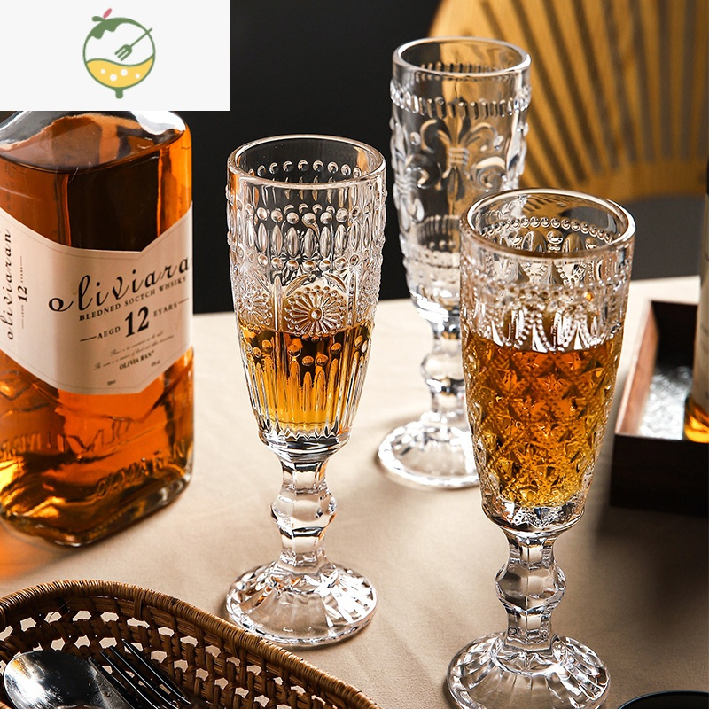 yicheng复古浮雕红酒杯子家用创意高脚杯香槟杯