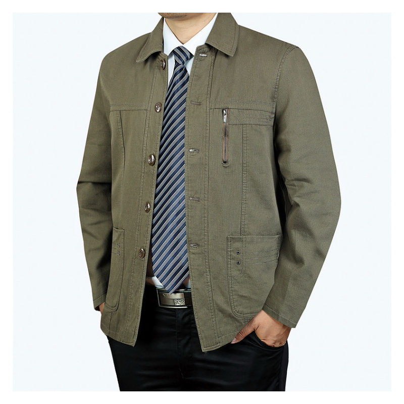 suntek休闲夹克男装中老年人春秋装大码上衣棉翻领爸爸装宽松男士外套