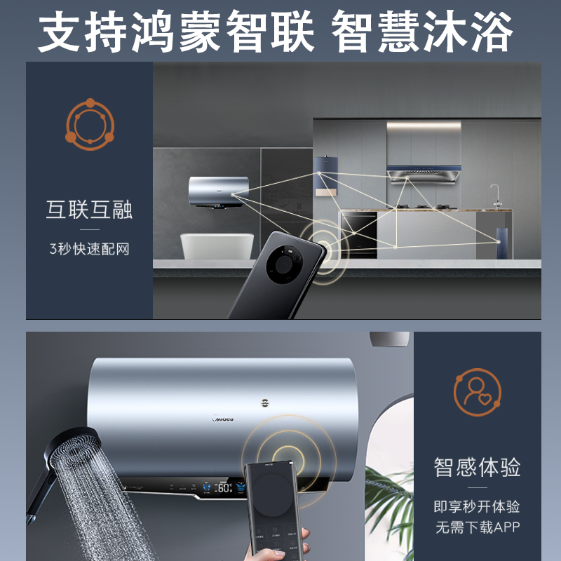 美的电热水器60升储水式 电子镁棒内胆免清洗 3200W变频涡旋速热大水量 F6032-GF5(HE) 鸿蒙智联高清大图