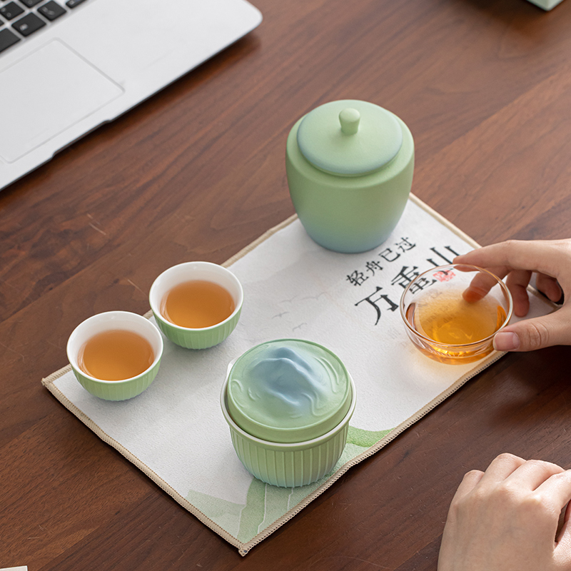 苏氏陶瓷(SUSHI CERAMICS)国潮茶具轻舟已过万重山一壶二杯带茶1叶罐茶巾功夫茶具伴手礼