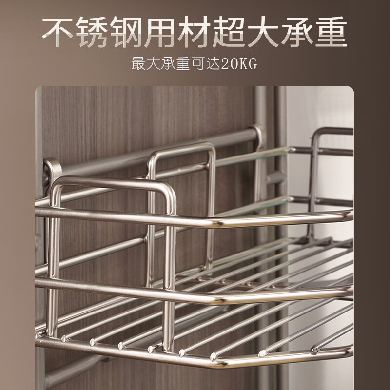欧琳拉篮不锈钢高柜拉篮324厨房橱柜收纳拉身柜联动工具拉篮高清大图