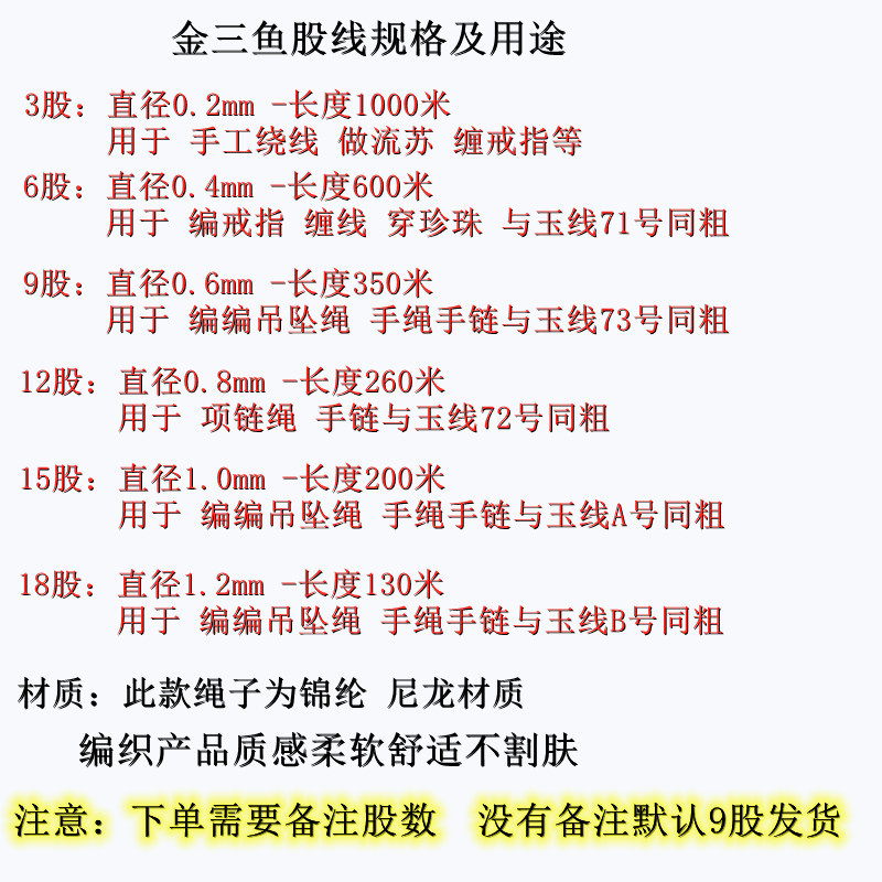 100卷按5元每个 金三鱼牌股线 编织绳 手工绳 珍珠线369121518股塔流苏线戒指绳
