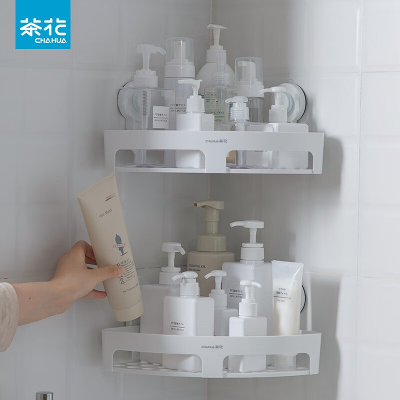 茶花 卡乐免打孔吸壁三角置物架 255010高清大图