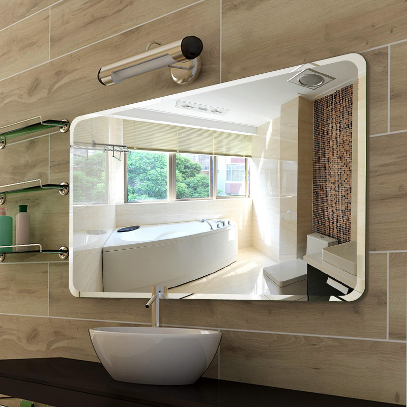 圆角无框浴室镜粘贴壁挂免打孔厕所洗手盆镜子防爆欧式