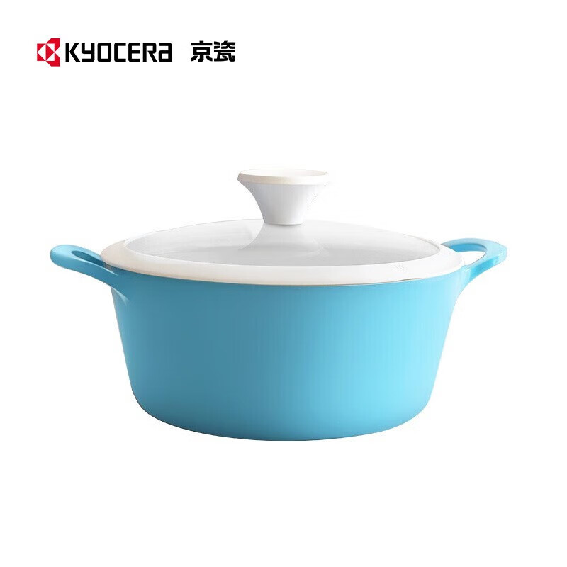 京瓷(KYOCERA) 陶瓷涂层双耳汤锅 炖锅明火直烧汤煲燃气 蓝色 CBF-22SP 22cm