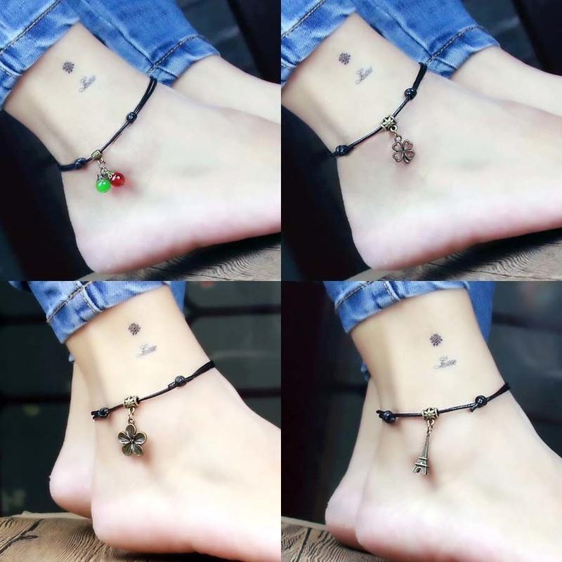 欢乐多时尚古风脚链手工编织简约日韩四叶草脚环女生个性脚饰a12复古