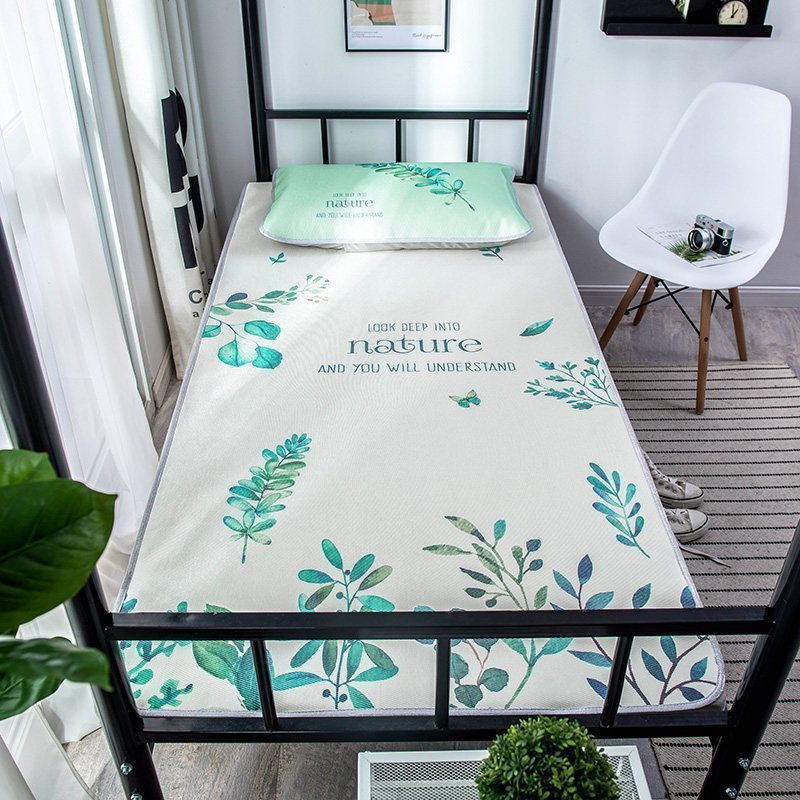 美帮汇风冰丝凉席0.9m大学生单人床宿舍夏季凉席可水洗折叠寝室软席 绿色心情 0.9m床